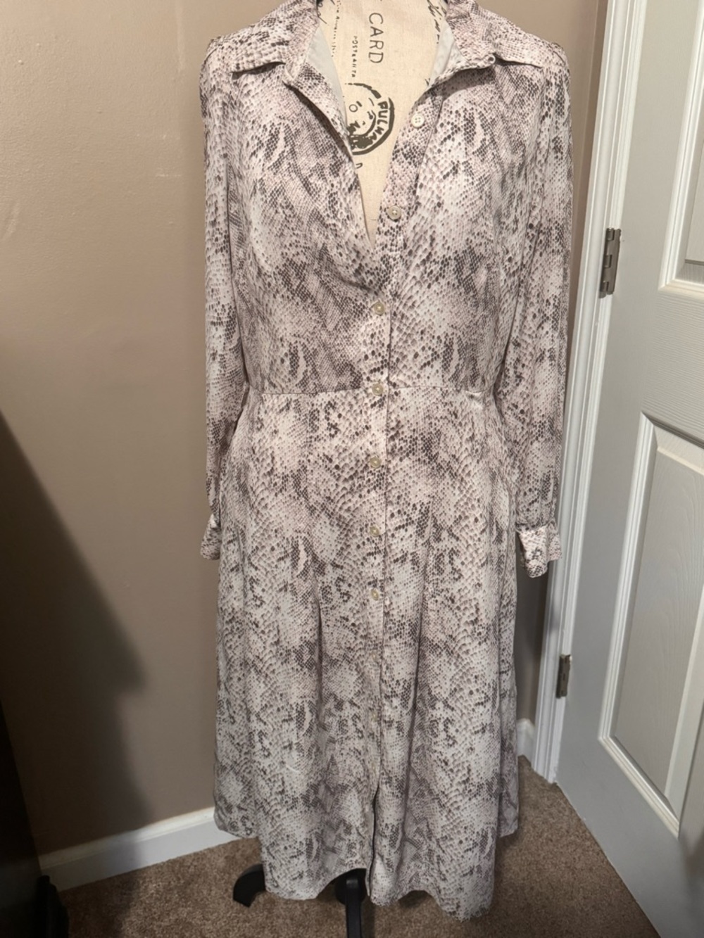 Loft Python-Print Long Sleeve Shirt Dress